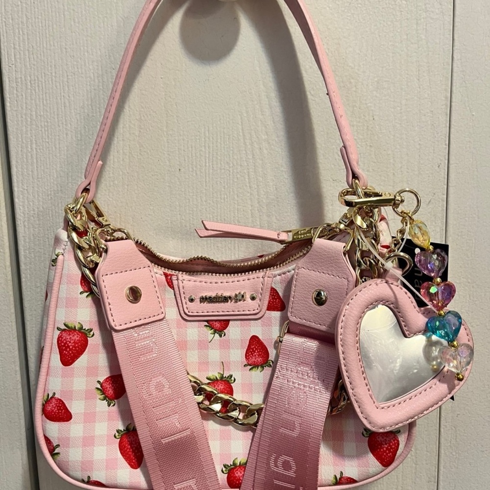 Pink Strawberry Handbag with Heart Charm